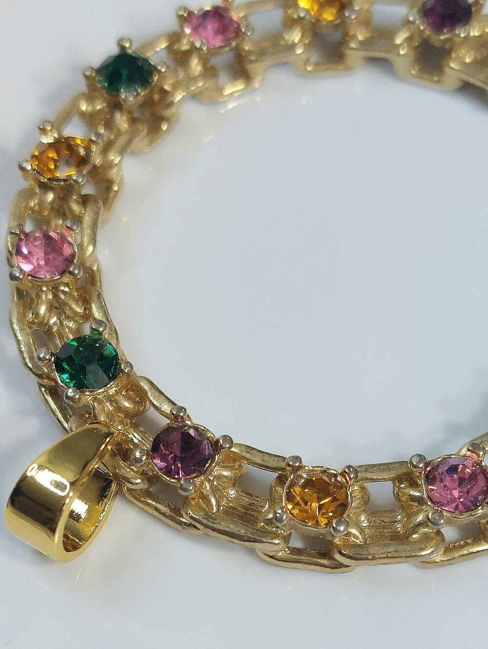 Vintage Gold Multicolor Gemstone Circle Pendant - Women Jewelry - Picture 6 of 6